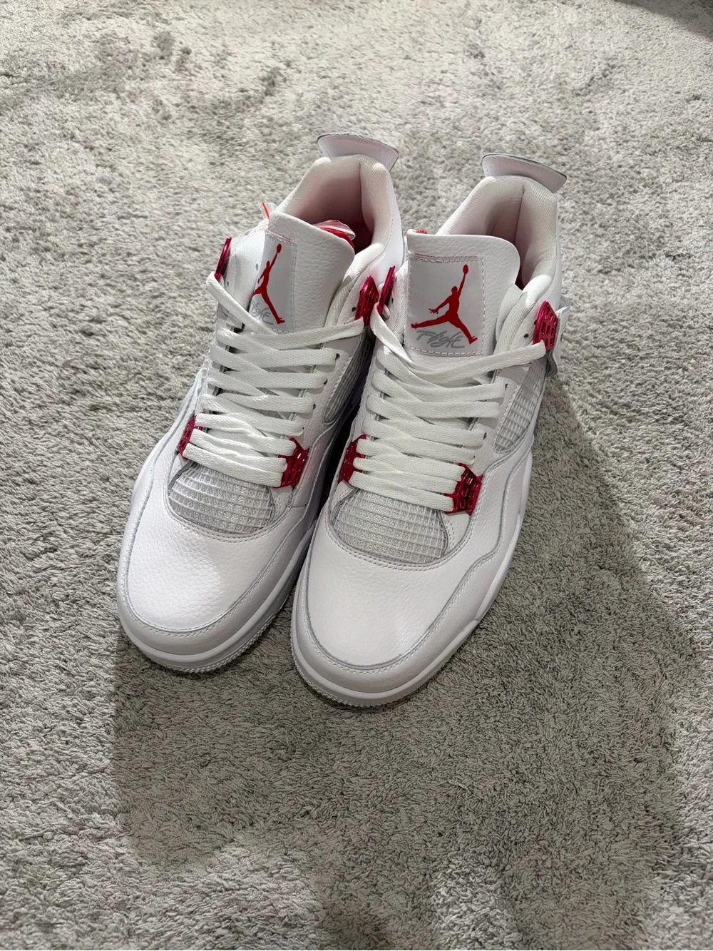 Jordan 4 Red Metallic Men’s Sneakers - White with Red Accents
